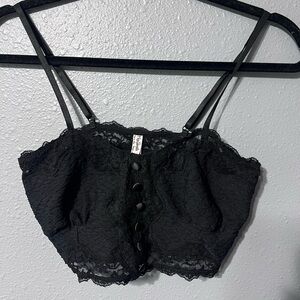 NWT Intimately Free People Sz S Black Cropped Cami Lace Tank Top Adj Straps NEW!